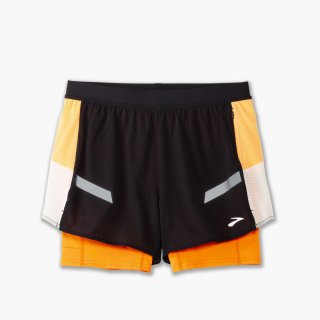 Brooks Run Visible 4" 2in1 Short 2.0 - Schwarz/Ecru/Fluoro Flash