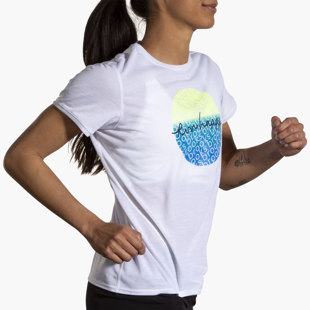 Brooks Distance Short Sleeve 3.0 - Weiß/Run Happy