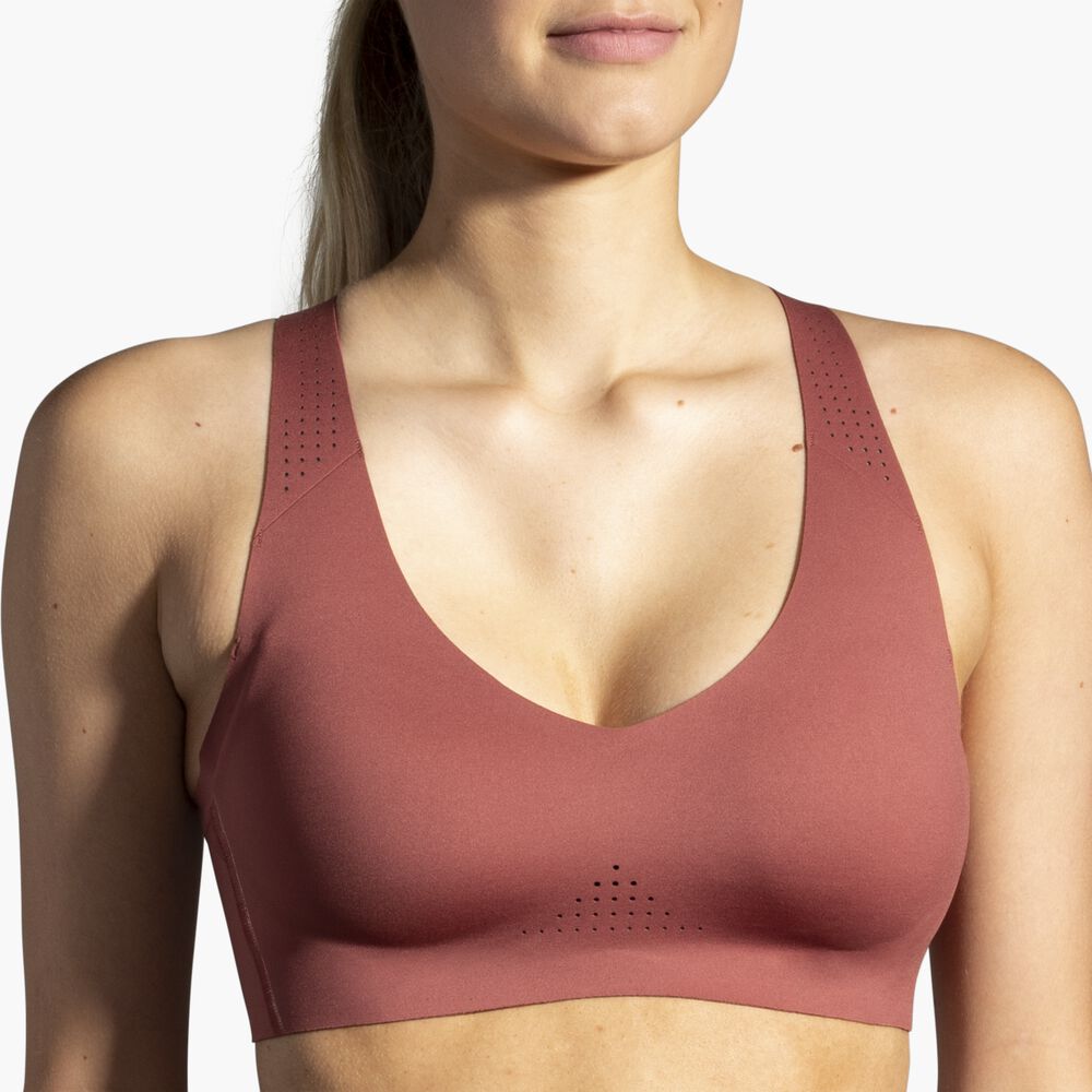 Brooks Dare V Neck Run Bra - Terrakotta/Fluorpink