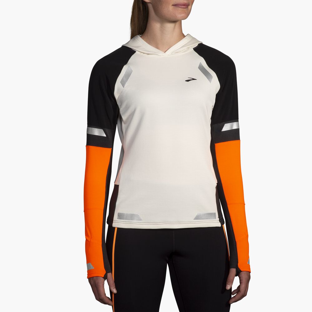 Brooks Run Visible Thermal Hoodie 2.0 - Ecru/Fluoro Flash/Schwarz