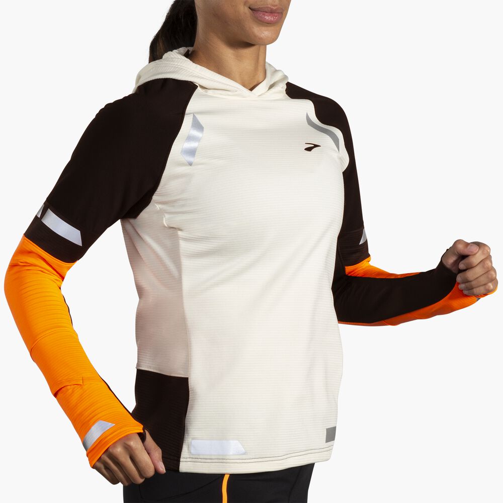 Brooks Run Visible Thermal Hoodie 2.0 - Ecru/Fluoro Flash/Schwarz