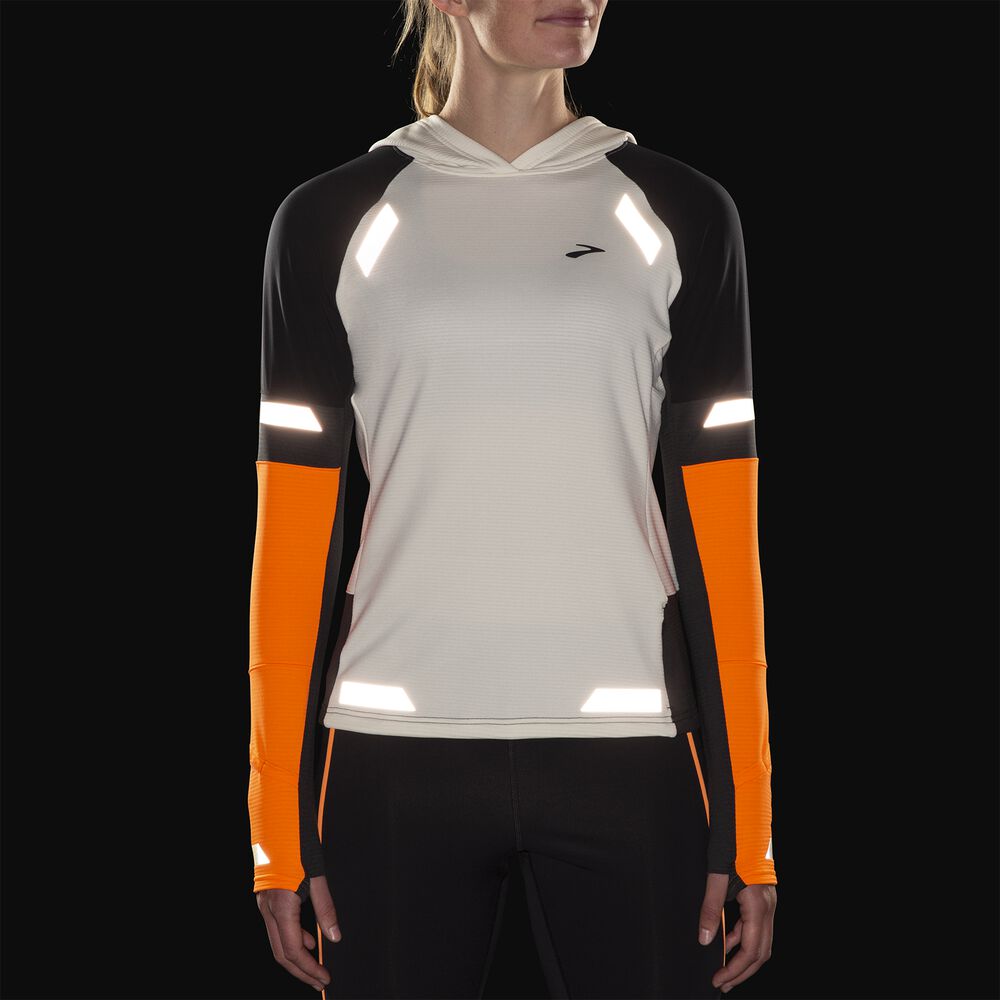 Brooks Run Visible Thermal Hoodie 2.0 - Ecru/Fluoro Flash/Schwarz