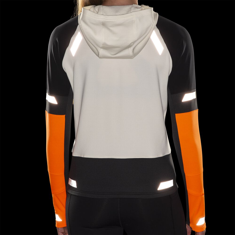 Brooks Run Visible Thermal Hoodie 2.0 - Ecru/Fluoro Flash/Schwarz