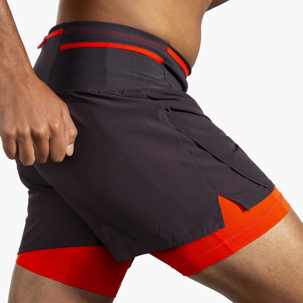 Brooks High Point 5" 2-in-1 Short 2.0 - Phantomgrau/Kirschtomate