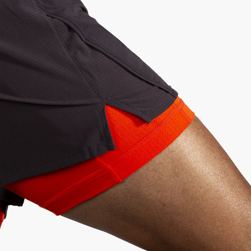 Brooks High Point 5" 2-in-1 Short 2.0 - Phantomgrau/Kirschtomate