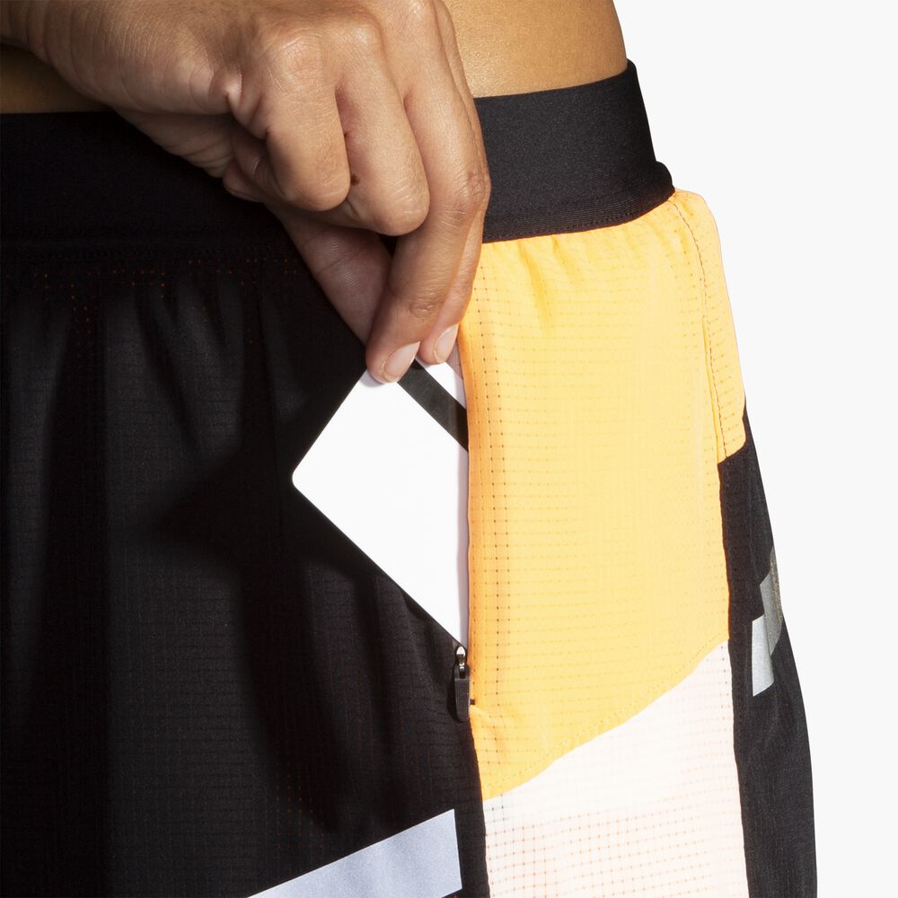 Brooks Run Visible 4" 2in1 Short 2.0 - Schwarz/Ecru/Fluoro Flash