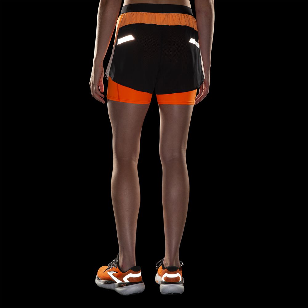 Brooks Run Visible 4" 2in1 Short 2.0 - Schwarz/Ecru/Fluoro Flash
