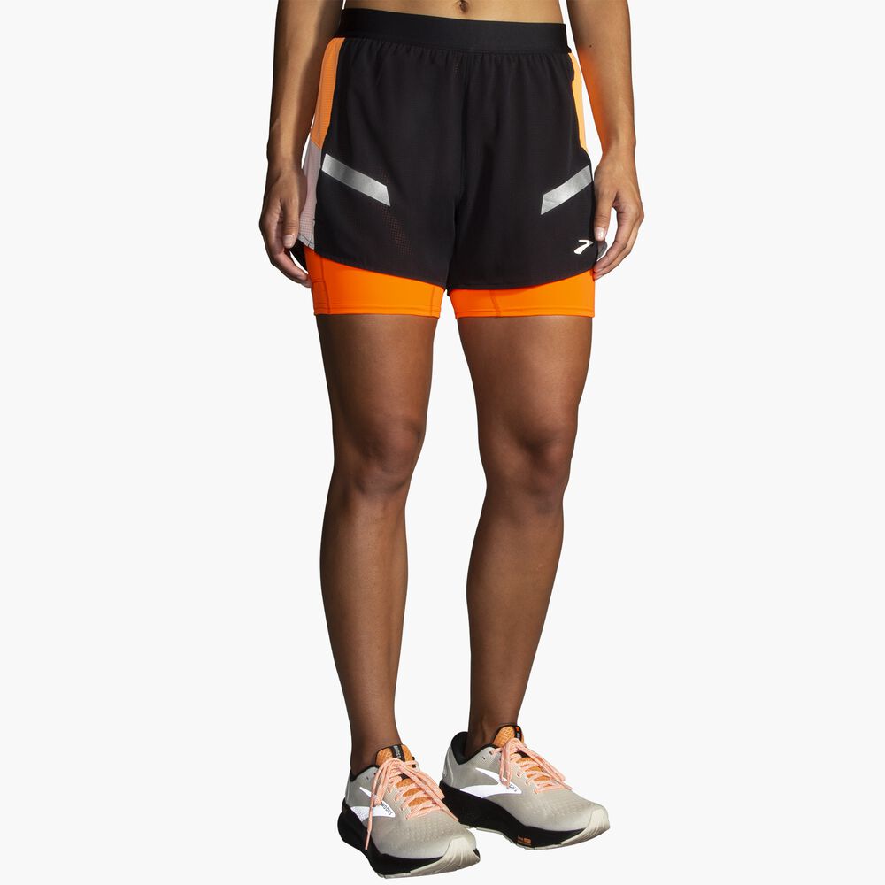 Brooks Run Visible 4" 2in1 Short 2.0 - Schwarz/Ecru/Fluoro Flash