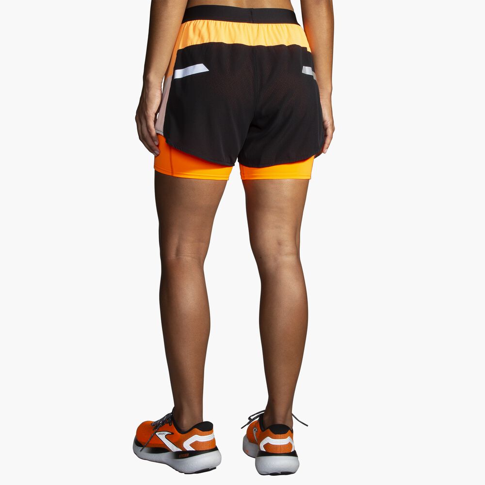 Brooks Run Visible 4" 2in1 Short 2.0 - Schwarz/Ecru/Fluoro Flash