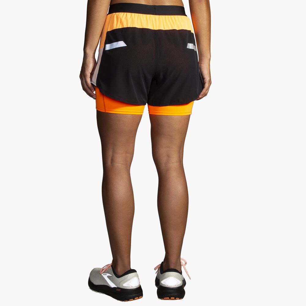 Brooks Run Visible 4" 2in1 Short 2.0 - Schwarz/Ecru/Fluoro Flash