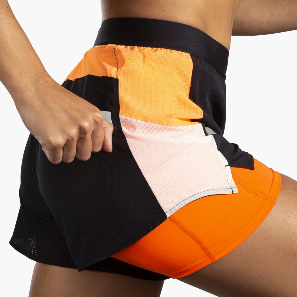 Brooks Run Visible 4" 2in1 Short 2.0 - Schwarz/Ecru/Fluoro Flash