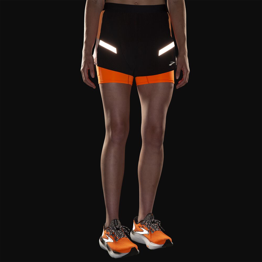 Brooks Run Visible 4" 2in1 Short 2.0 - Schwarz/Ecru/Fluoro Flash