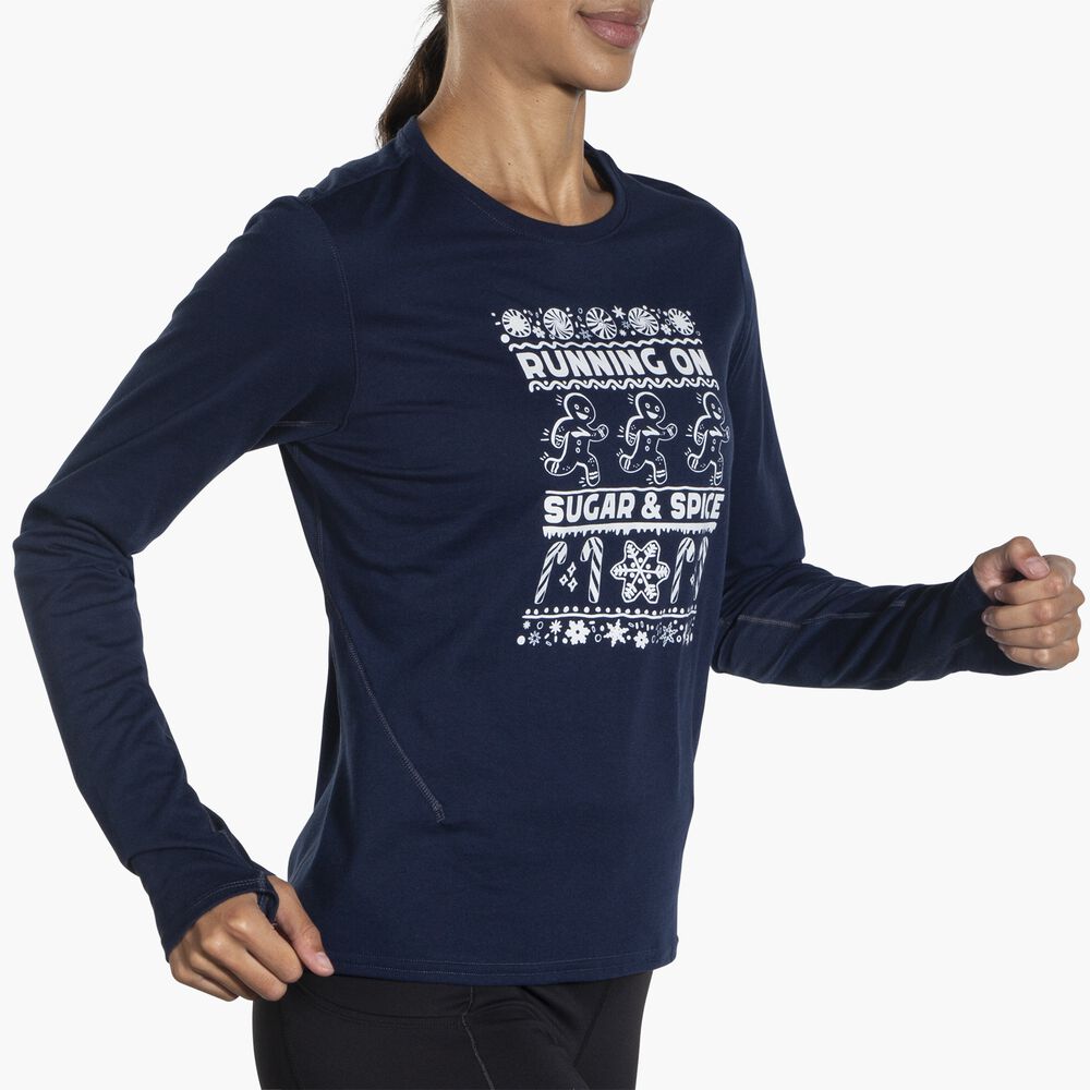 Brooks Distance Long Sleeve 2.0 - Marineblau/Run Merry 23
