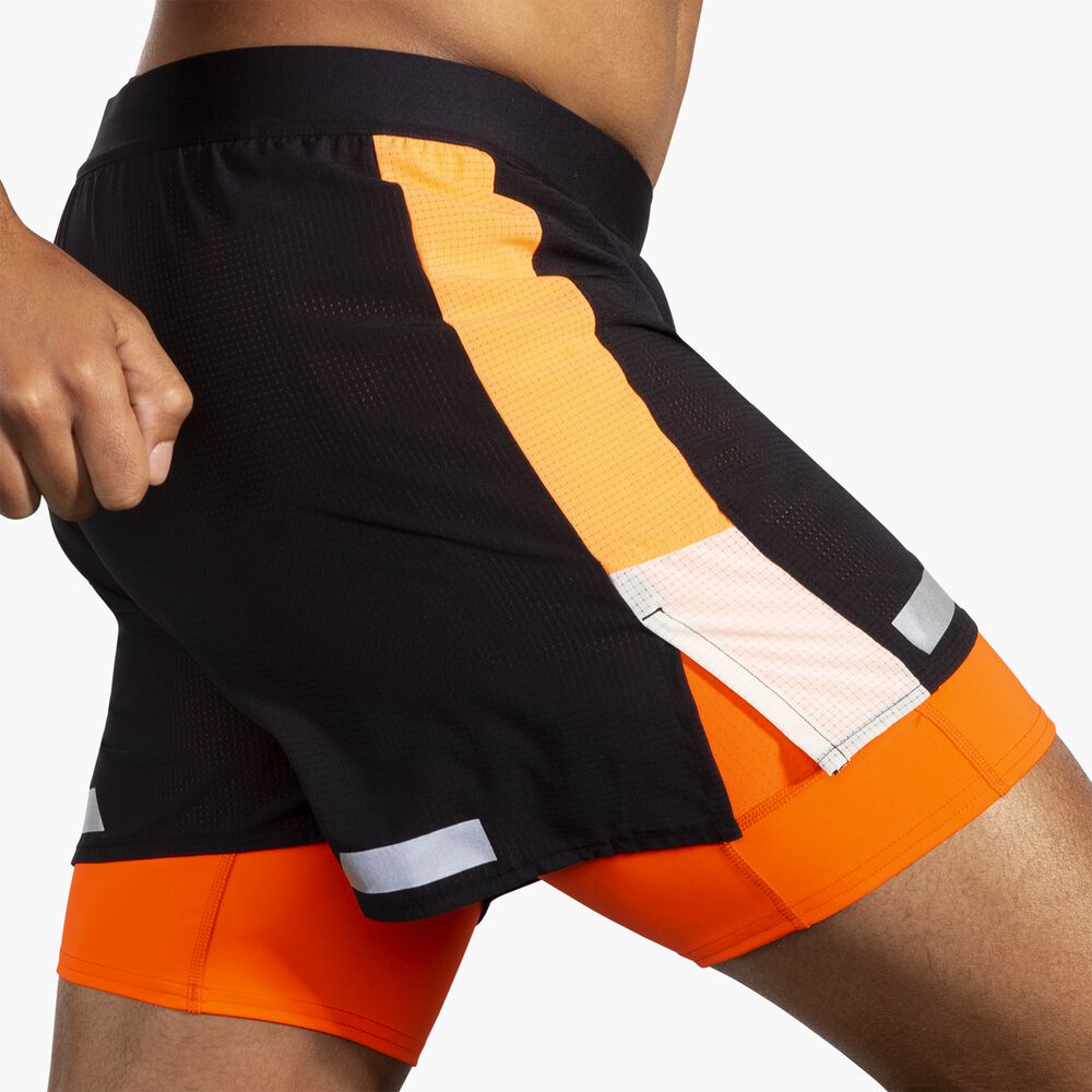 Brooks Run Visible 5" 2in1 Short 2.0 - Schwarz/Ecru/Fluoro Flash