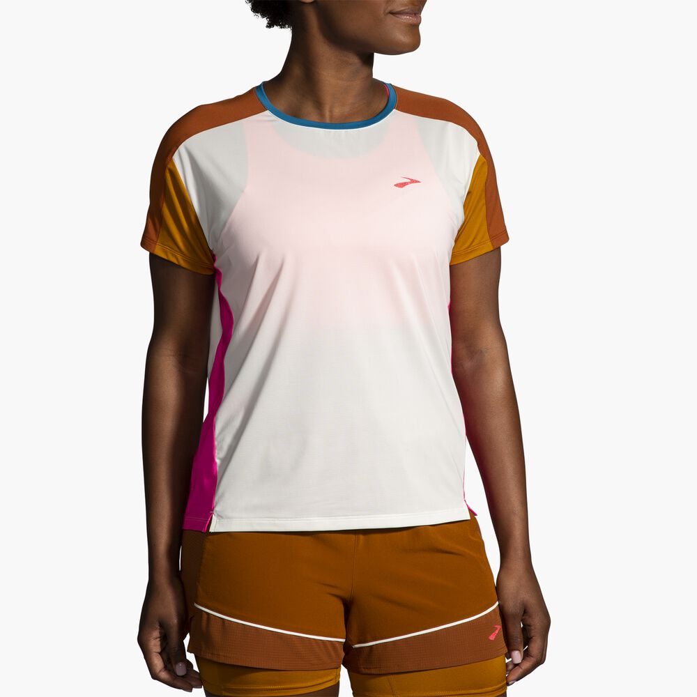 Brooks Sprint Free Short Sleeve 2.0 - Hellste Himmelblau/Ocker/Fuchsia