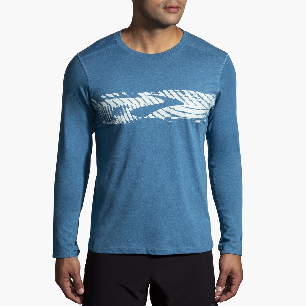 Brooks Distance Long Sleeve 2.0 - Hochdunkelblau/BR Motion Logo