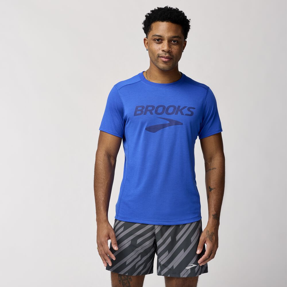 Brooks Distance Short Sleeve 3.0 - Neoblau/Brooks Logo